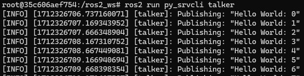 Running the talker node to show the example of the simpler problem.