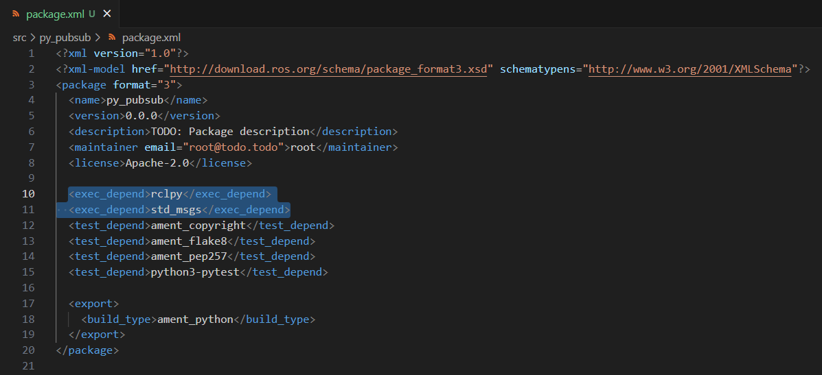 Editing the package.xml file to add dependencies.