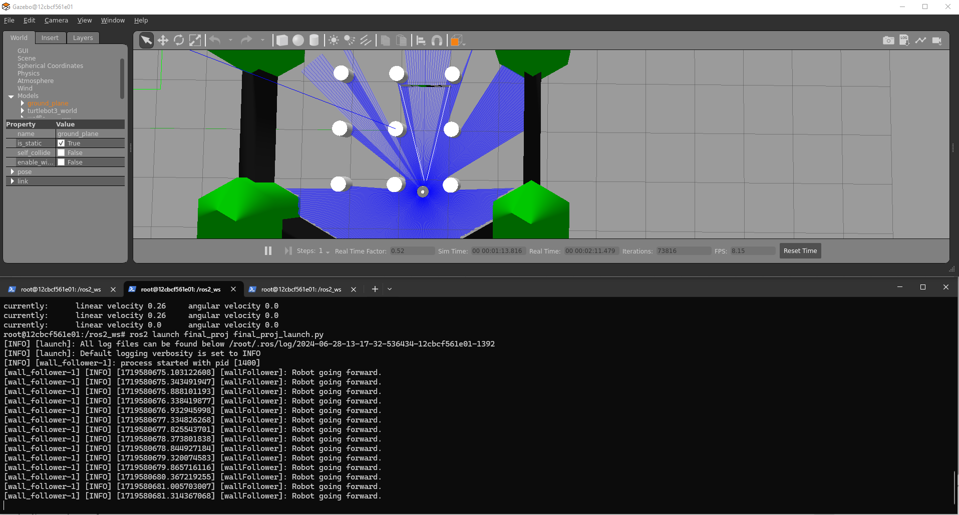 Robot going forward in straight line.